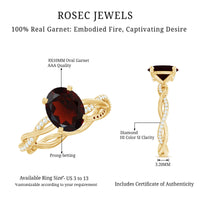 Natural 8X10mm Garnet Big Engagement Ring with Diamond Braided Shank