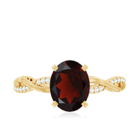 Natural 8X10mm Garnet Big Engagement Ring with Diamond Braided Shank