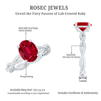 Oval Shaped Lab Ruby and Diamond Braided Engagement Ring