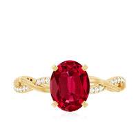 Oval Shaped Lab Ruby and Diamond Braided Engagement Ring