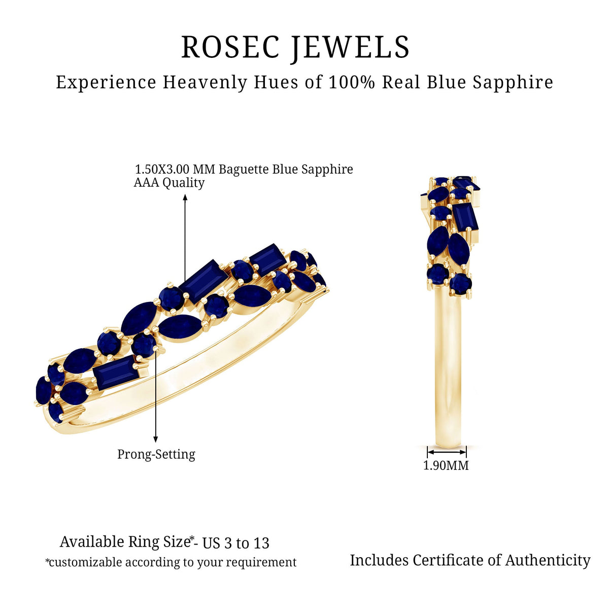 Natural Blue Sapphire Half Eternity Anniversary Ring for Women