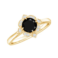 Vintage Style Black Spinel Engagement Ring with Diamond