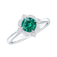 Lab Grown Emerald and Diamond Art Deco Engagement Ring