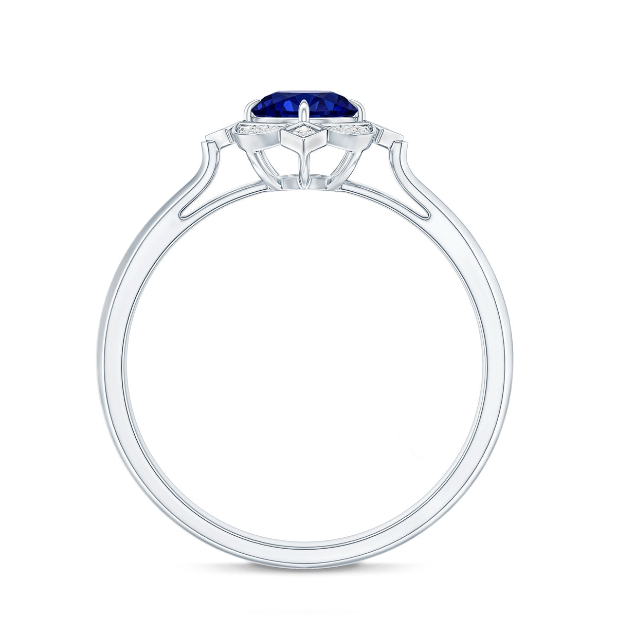 Vintage Style 0.6 Carat Lab Grown Blue Sapphire Engagement Ring with Diamond