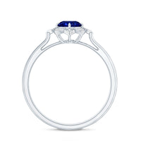 Vintage Style 0.6 Carat Lab Grown Blue Sapphire Engagement Ring with Diamond