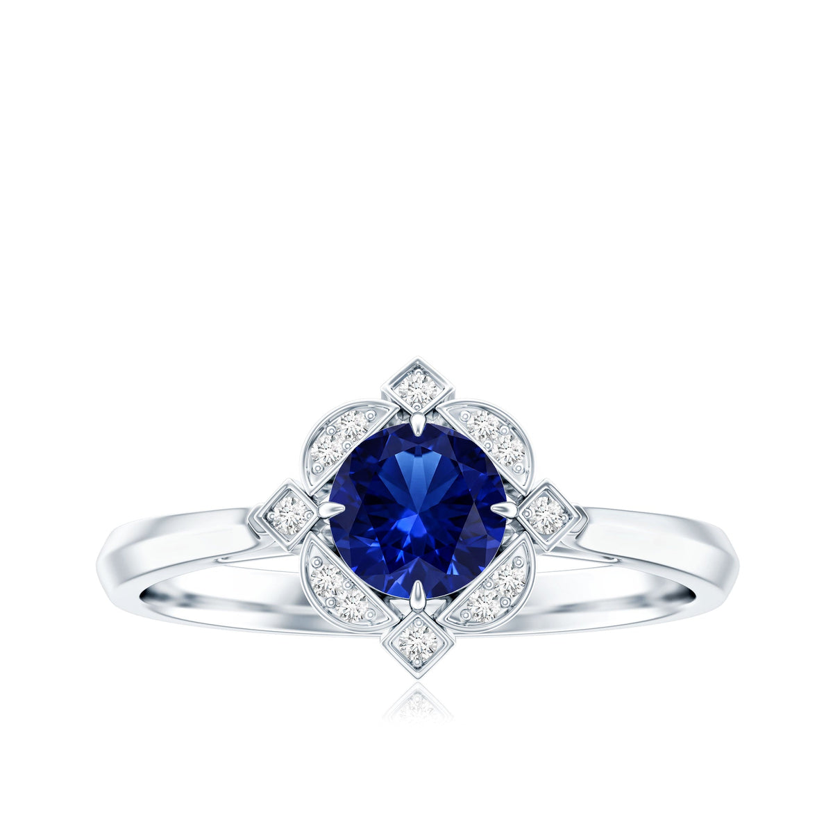 Vintage Style 0.6 Carat Lab Grown Blue Sapphire Engagement Ring with Diamond