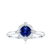 Vintage Style 0.6 Carat Lab Grown Blue Sapphire Engagement Ring with Diamond