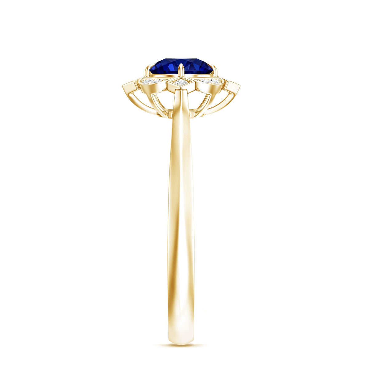 Vintage Style 0.6 Carat Lab Grown Blue Sapphire Engagement Ring with Diamond