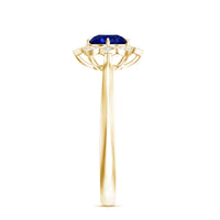 Vintage Style 0.6 Carat Lab Grown Blue Sapphire Engagement Ring with Diamond