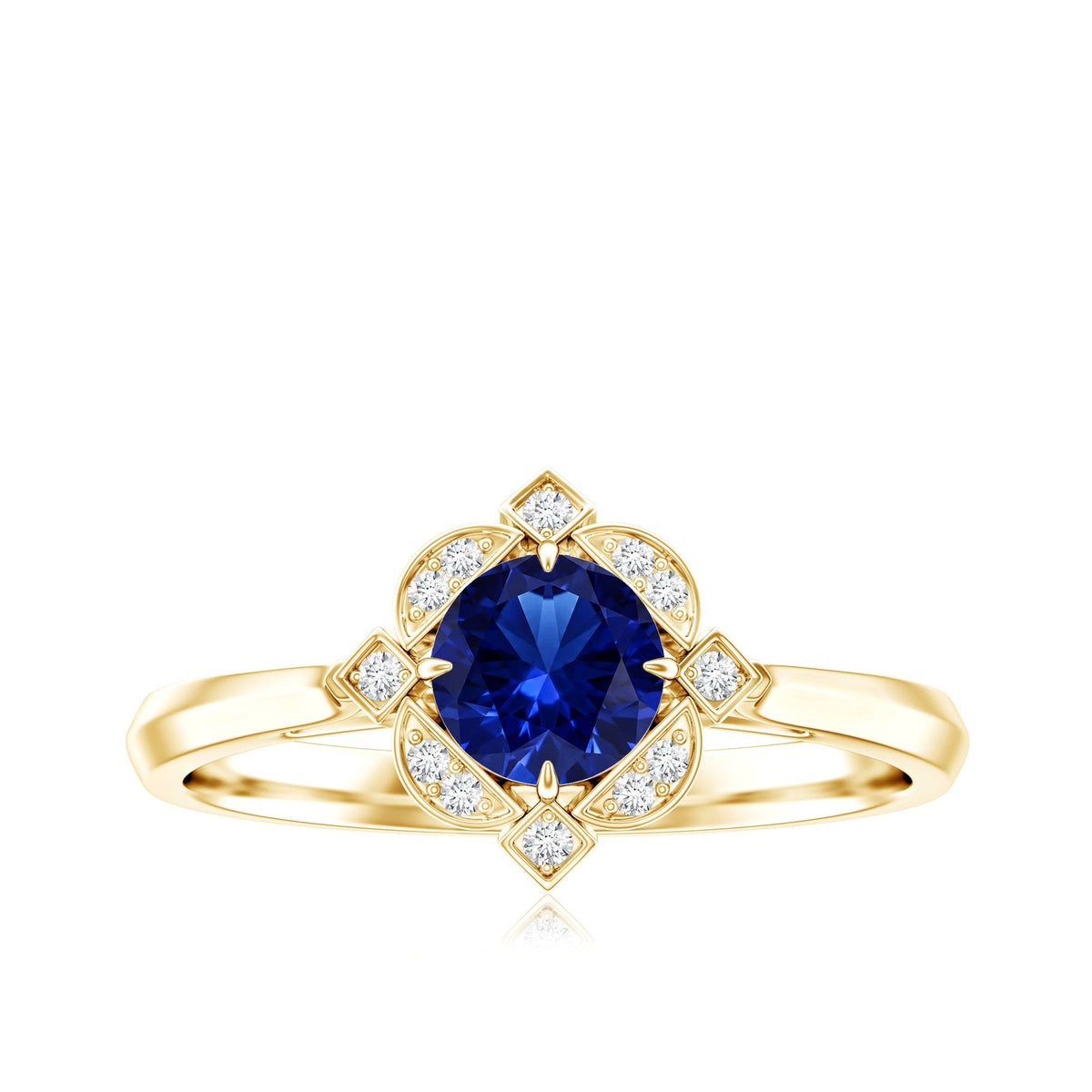 Vintage Style 0.6 Carat Lab Grown Blue Sapphire Engagement Ring with Diamond