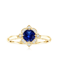 Vintage Style 0.6 Carat Lab Grown Blue Sapphire Engagement Ring with Diamond
