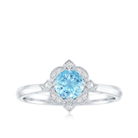 Vintage Inspired Aquamarine and Diamond Engagement Ring with Certificate