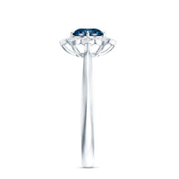Round Cut London Blue Topaz and Diamond Flower Engagement Ring