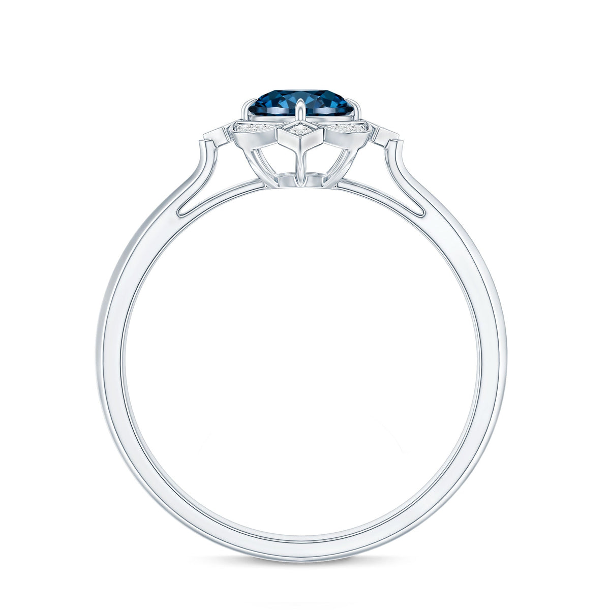Round Cut London Blue Topaz and Diamond Flower Engagement Ring