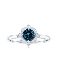 Round Cut London Blue Topaz and Diamond Flower Engagement Ring