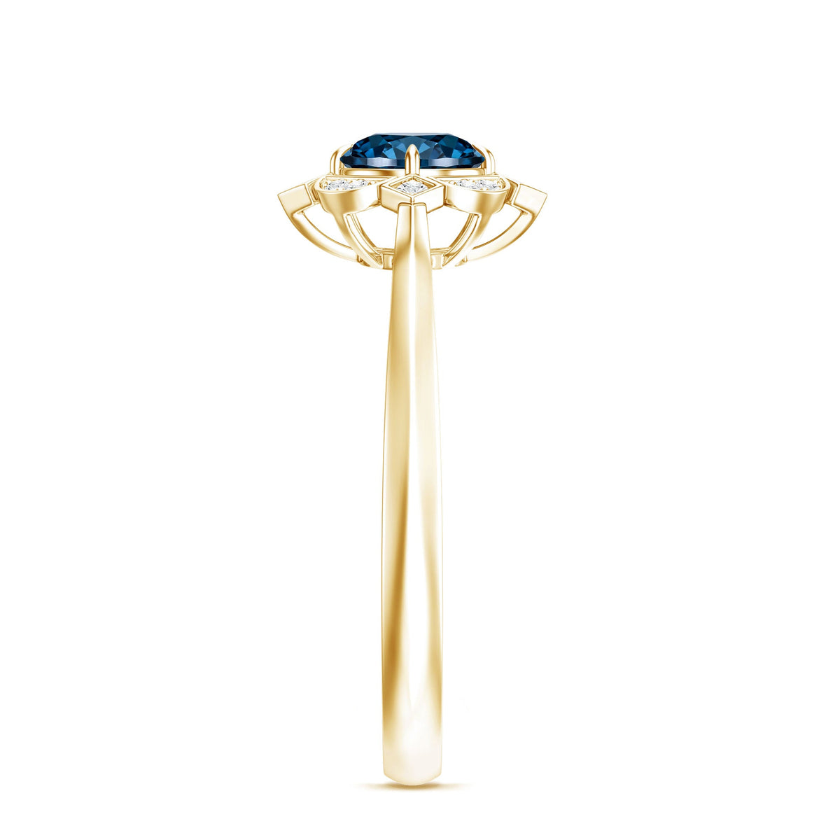 Round Cut London Blue Topaz and Diamond Flower Engagement Ring