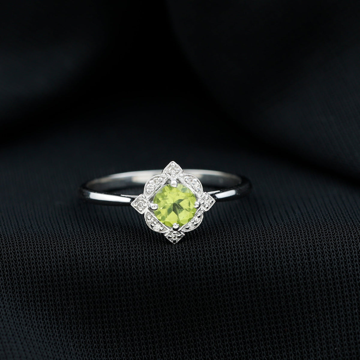 Genuine Half Carat Peridot Vintage Engagement Ring with Diamond Halo