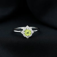 Genuine Half Carat Peridot Vintage Engagement Ring with Diamond Halo