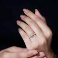 Genuine Half Carat Peridot Vintage Engagement Ring with Diamond Halo