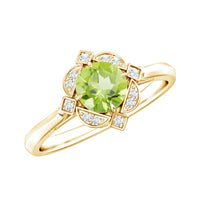 Genuine Half Carat Peridot Vintage Engagement Ring with Diamond Halo