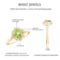 Genuine Half Carat Peridot Vintage Engagement Ring with Diamond Halo