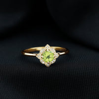 Genuine Half Carat Peridot Vintage Engagement Ring with Diamond Halo