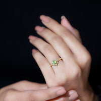Genuine Half Carat Peridot Vintage Engagement Ring with Diamond Halo