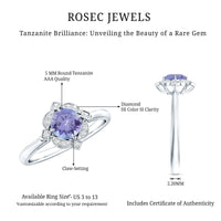 Real Tanzanite Flower Engagement Ring With Diamond