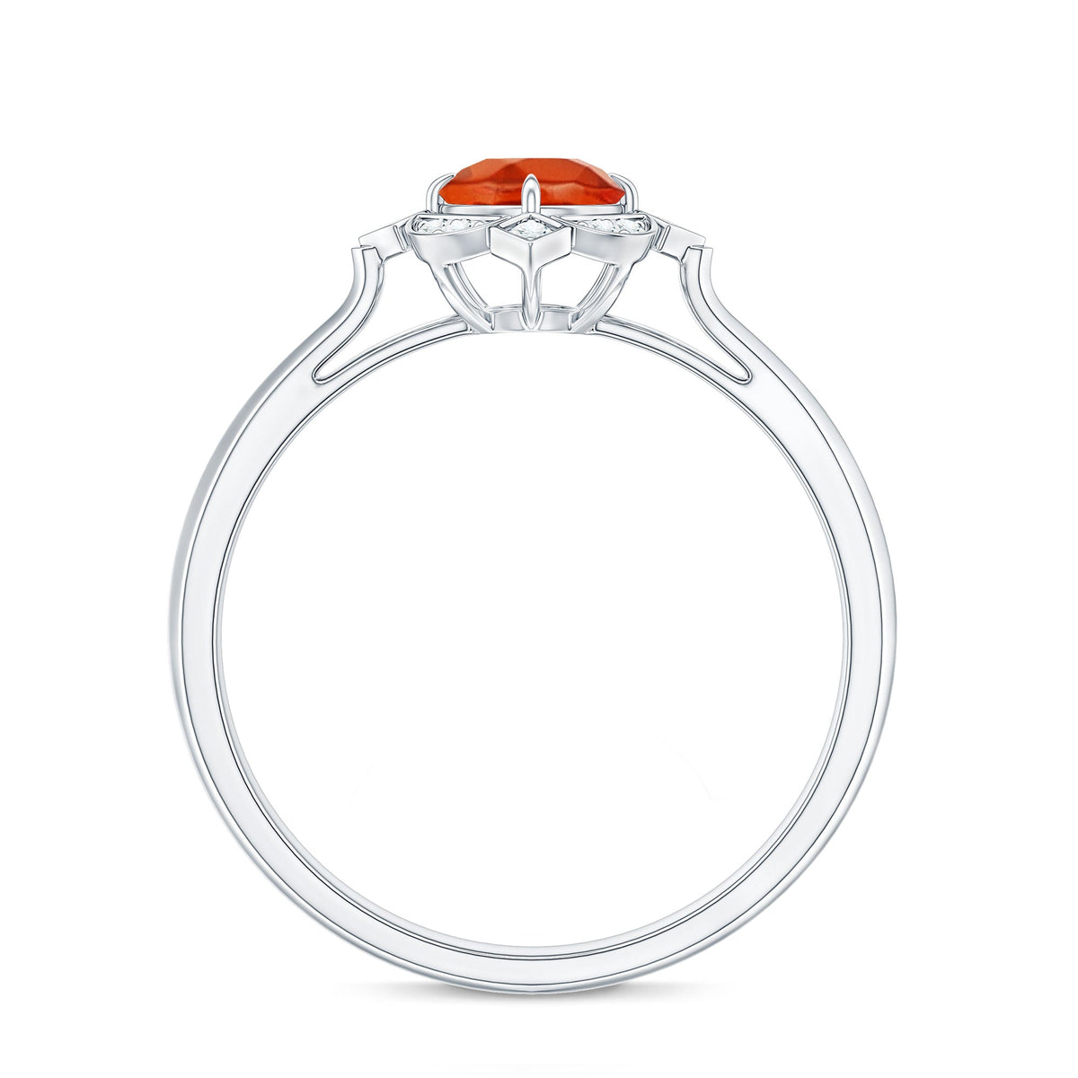 Vintage 1/2 carat fire opal and diamond engagement ring with intricate gold setting by Rosec Jewels.