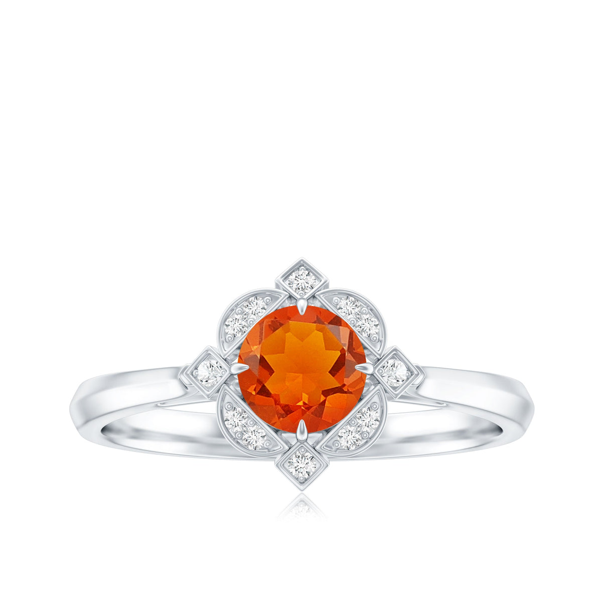 Vintage 1/2 CT Fire Opal and Diamond engagement ring by Rosec Jewels featuring a fiery opal center stone and sparkling diamonds.