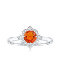 Vintage 1/2 CT Fire Opal and Diamond engagement ring by Rosec Jewels featuring a fiery opal center stone and sparkling diamonds.
