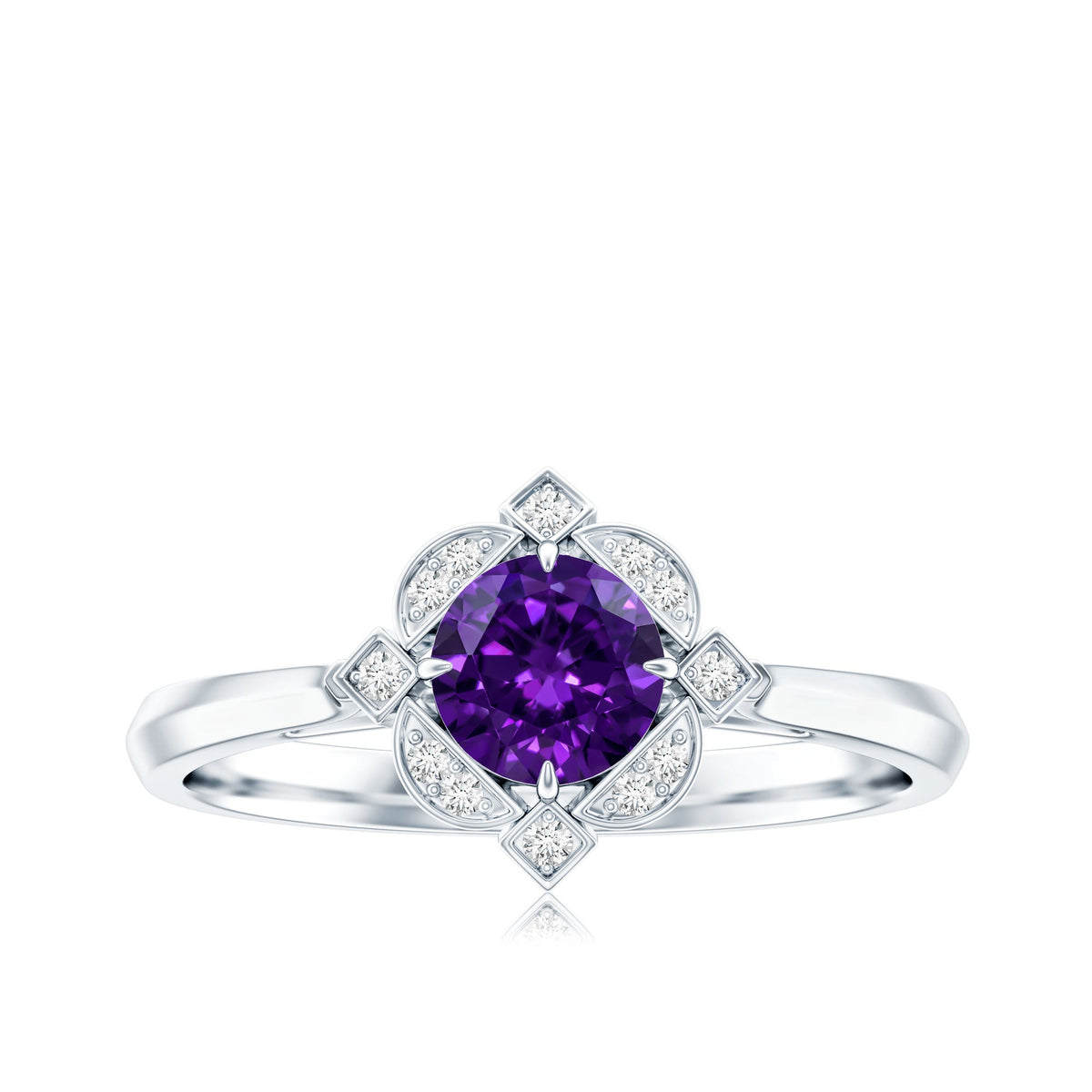 Vintage looking Amethyst Engagement Ring with Diamond for Women