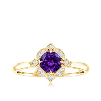 Vintage looking Amethyst Engagement Ring with Diamond for Women