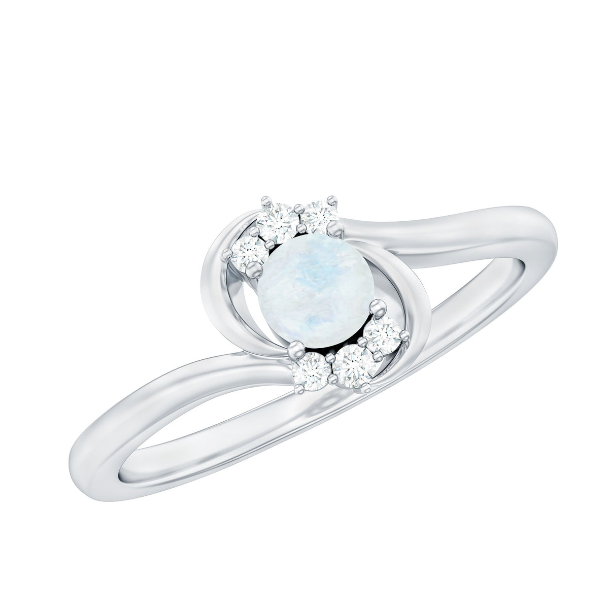 Rosec Jewels 1/2 CT moonstone and diamond bypass promise ring showcasing sparkling gemstones and elegant design.
