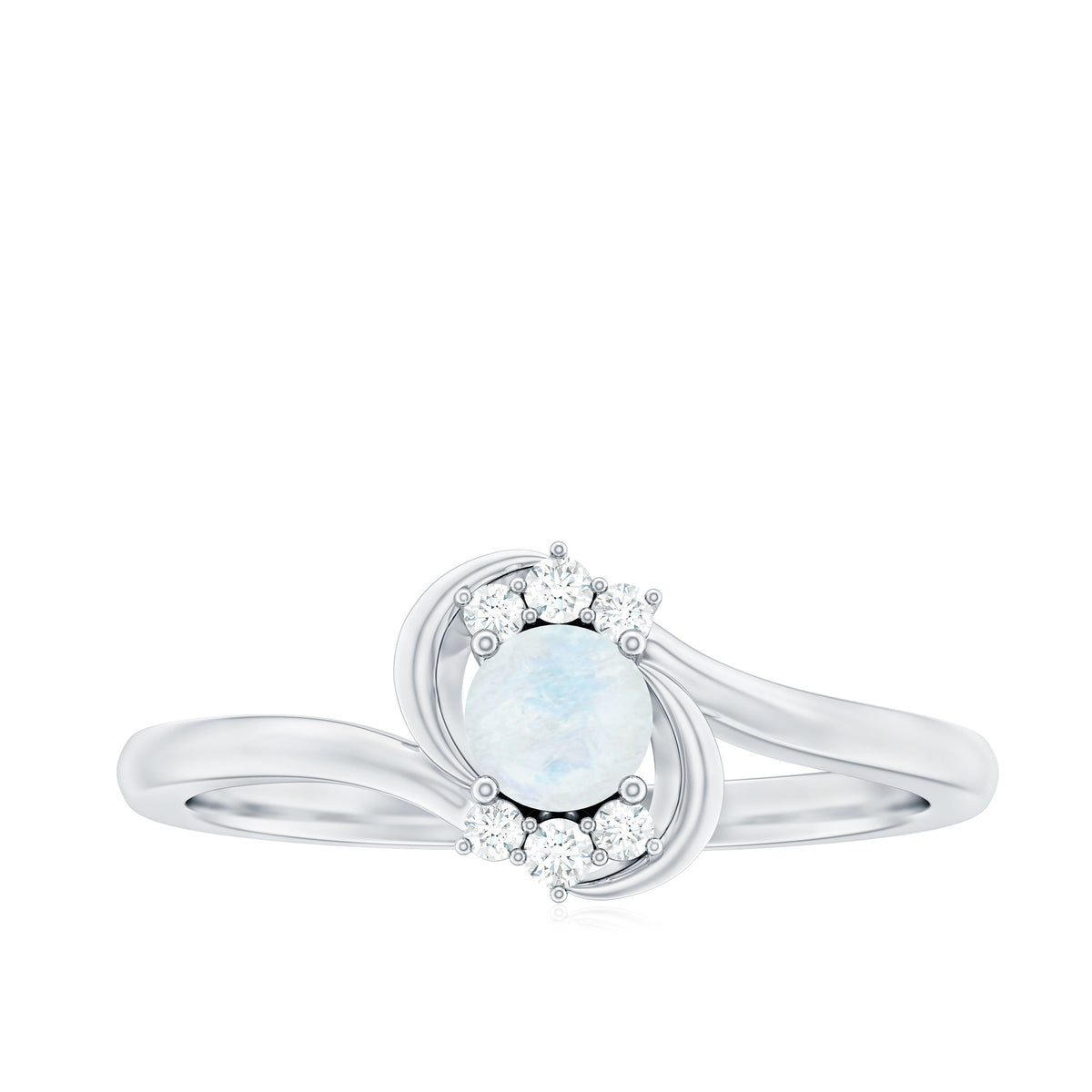 Moonstone and diamond bypass promise ring by Rosec Jewels featuring 1/2 ct total weight, elegant design, and sparkling gemstones.