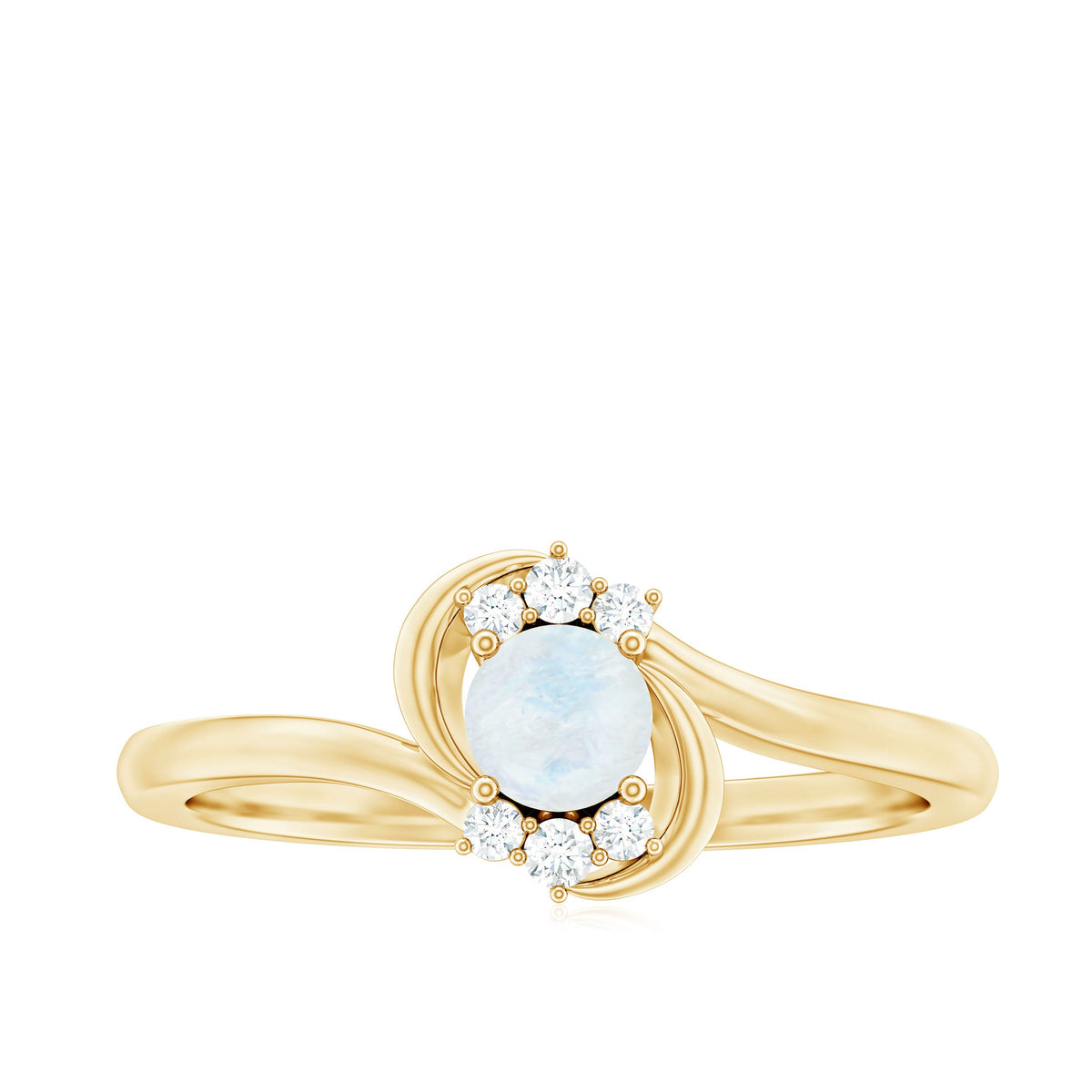 Moonstone and diamond bypass promise ring by Rosec Jewels, showcasing sparkling gemstones in a sleek, elegant design.