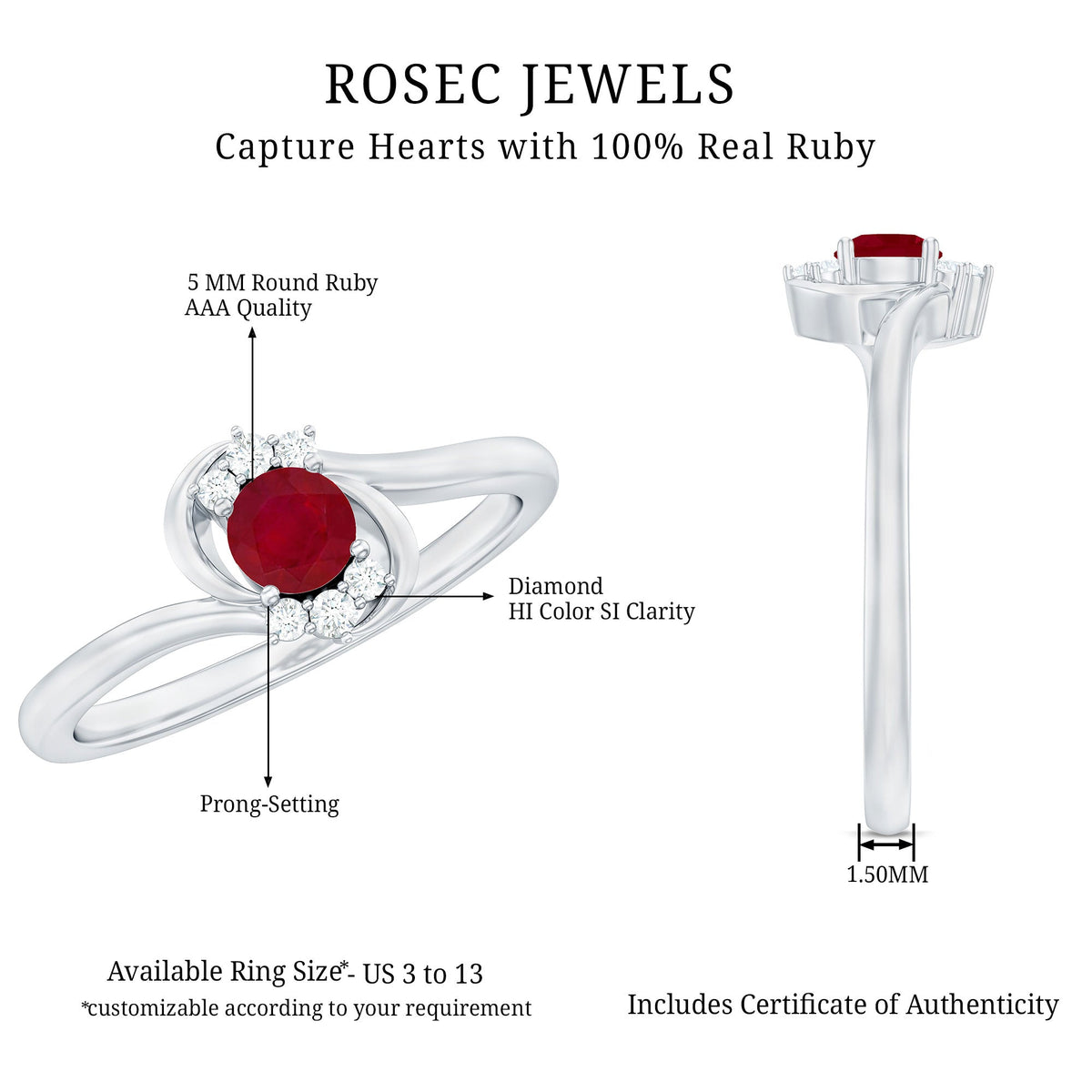Genuine Ruby and Diamond Bypass Promise Ring