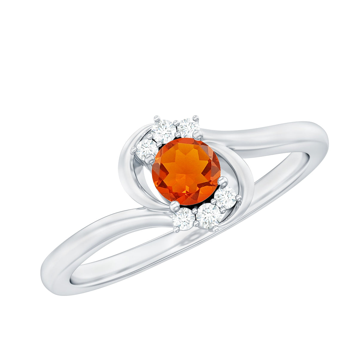 Rosec Jewels 1/4 Ct fire opal and diamond bypass promise ring with fiery orange gemstone and sparkling diamonds, gold band.