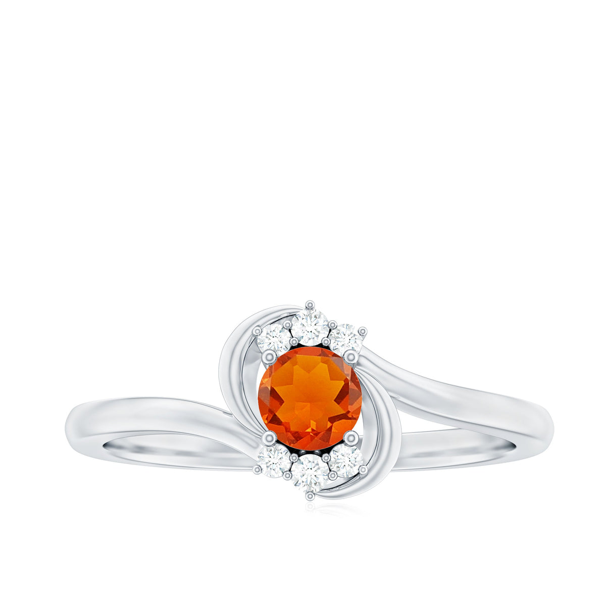 Rosec Jewels 1/4 Ct fire opal and diamond bypass promise ring with elegant design, showcasing vibrant gemstone and sparkling accents.