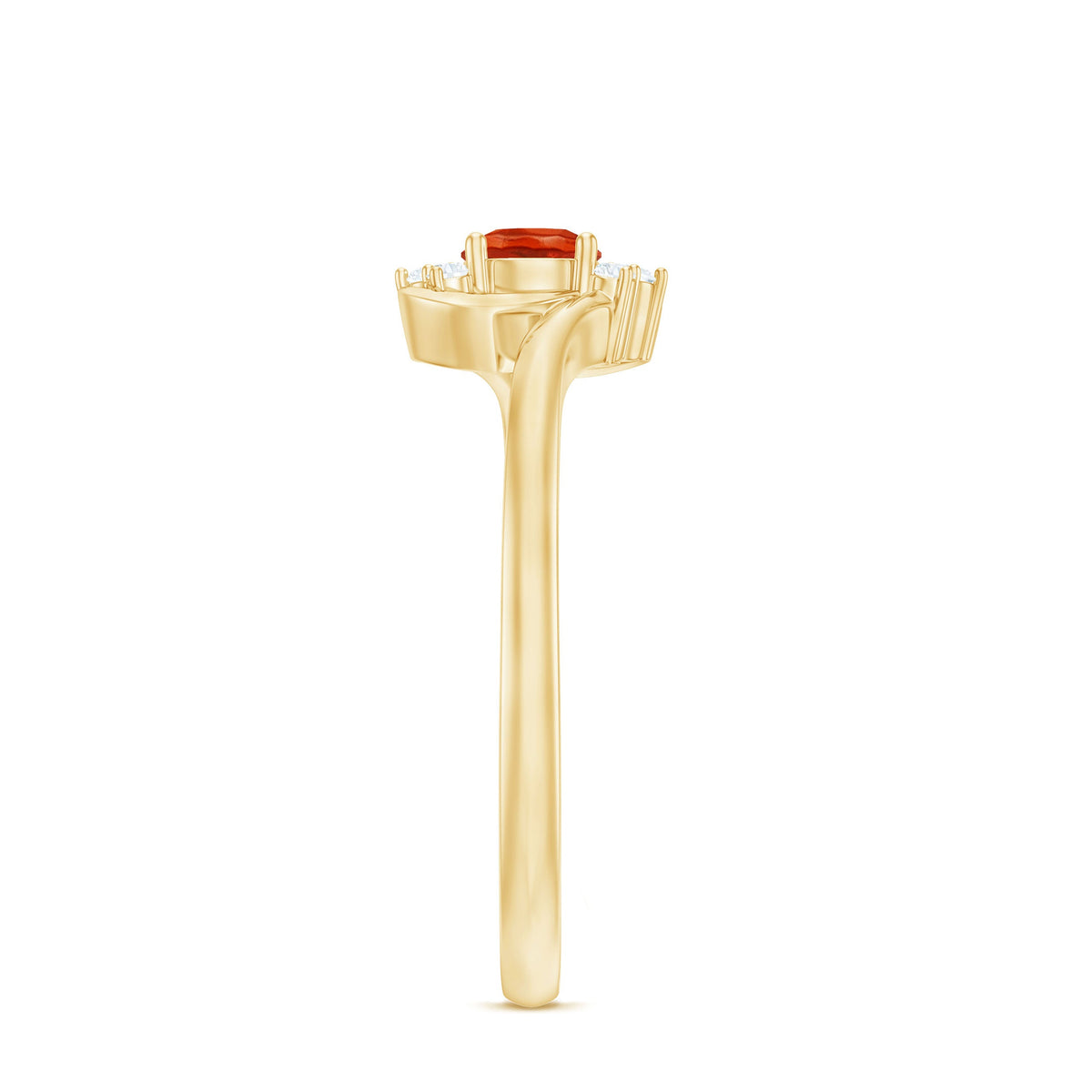14k gold bypass promise ring with 1/4 ct fire opal and diamond accents from Rosec Jewels, elegant jewelry for special occasions.