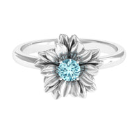 Round Cut Real Aquamarine Flower Engagement Ring