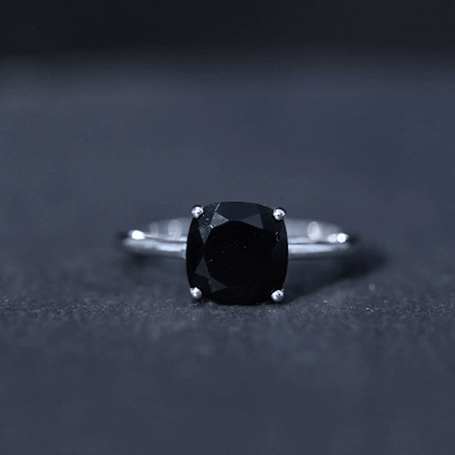 Certified Black Onyx 2 Carat cushion cut engagement ring by Rosec Jewels, featuring a sleek black gemstone and elegant design.