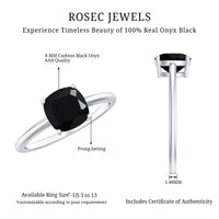 Certified Black Onyx 2 Carat Cushion Cut Engagement Ring