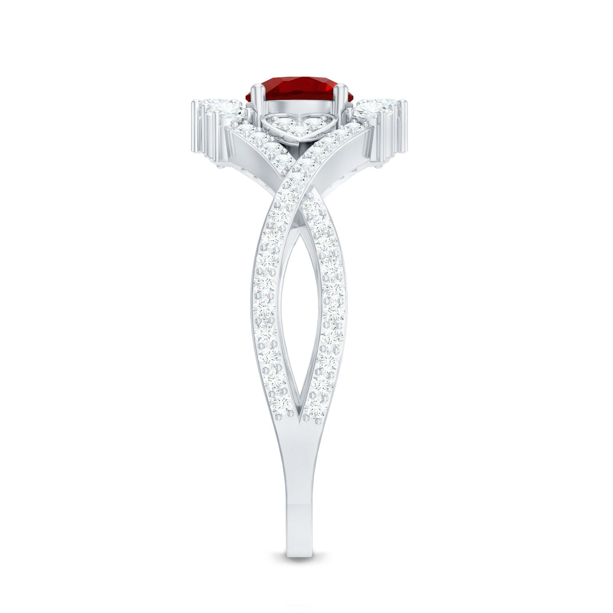 Lab Created Ruby and Moissanite Classic Engagement Ring