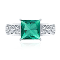 Certified 2.4 Carat Princess Cut Lab Grown Emerald Filigree Engagement Ring