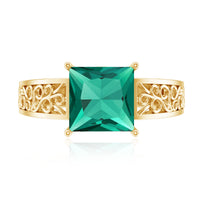 Certified 2.4 Carat Princess Cut Lab Grown Emerald Filigree Engagement Ring