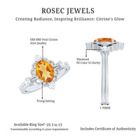 Vintage Style 6X8mm Citrine Oval Engagement Ring with Diamond