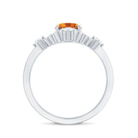 Vintage Style 6X8mm Citrine Oval Engagement Ring with Diamond
