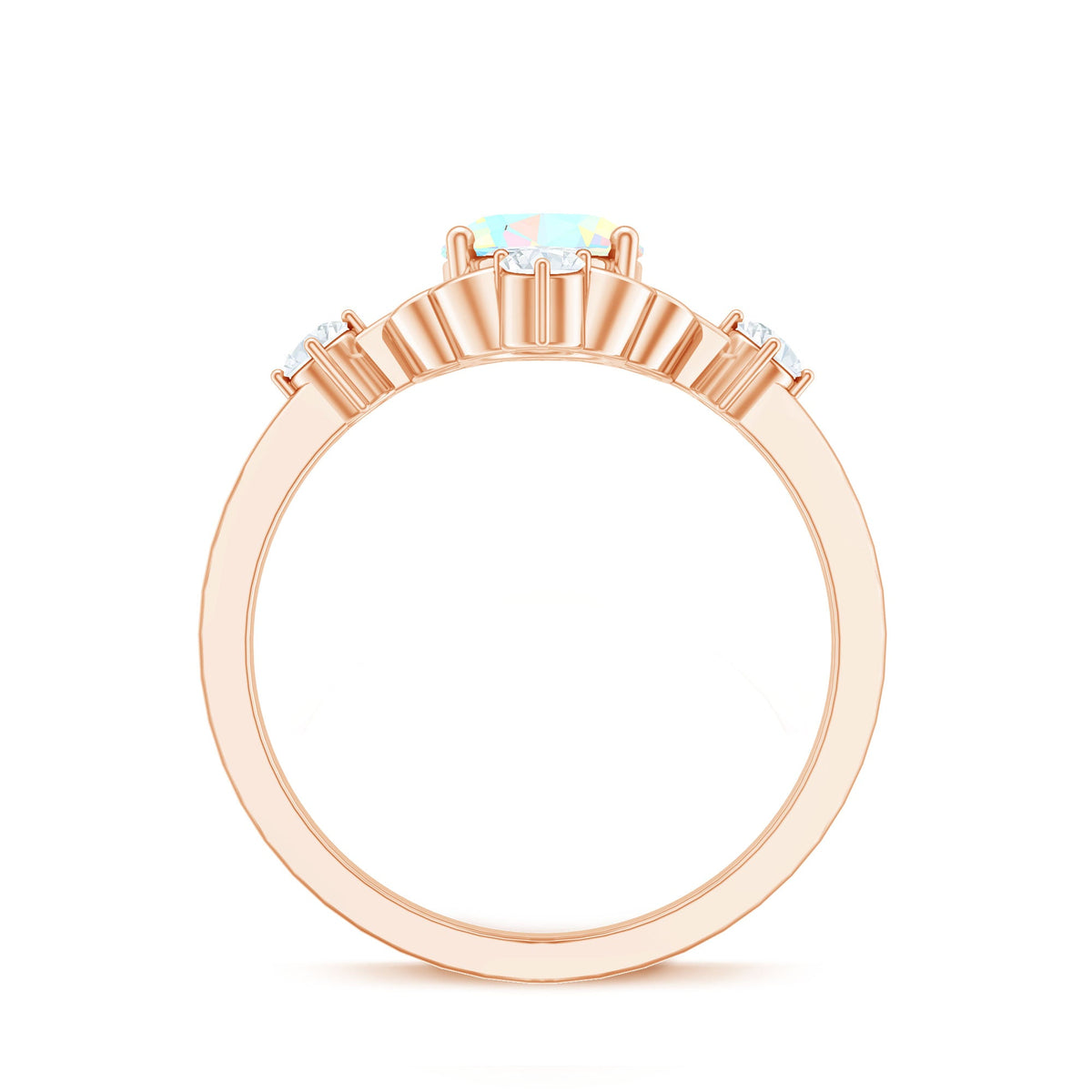 Ethiopian Opal and diamond engagement ring by Rosec Jewels featuring a central opal gemstone surrounded by diamonds in a sleek ring setting.