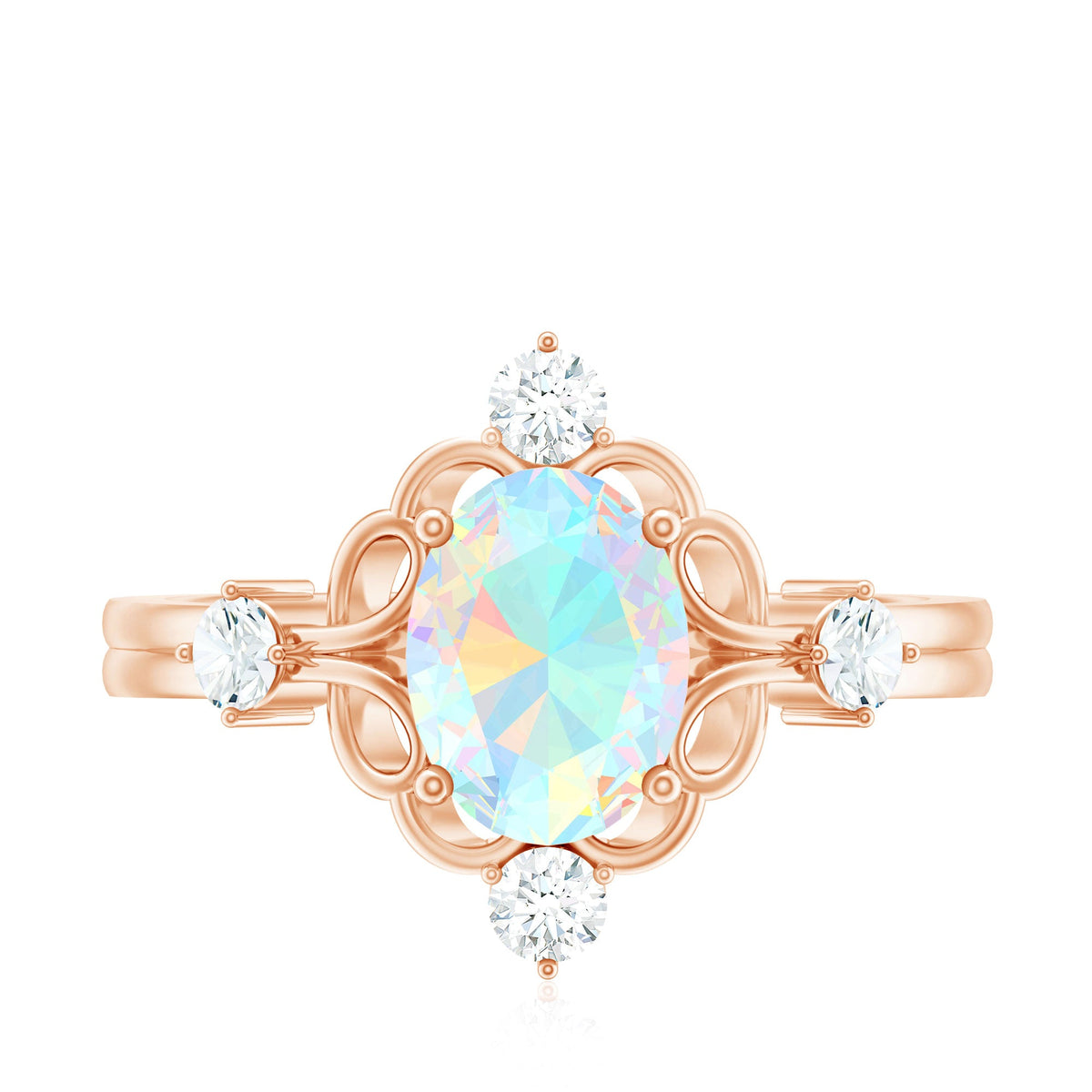 Ethiopian Opal and diamond engagement ring by Rosec Jewels featuring a central opal gemstone with diamond accents on a silver band